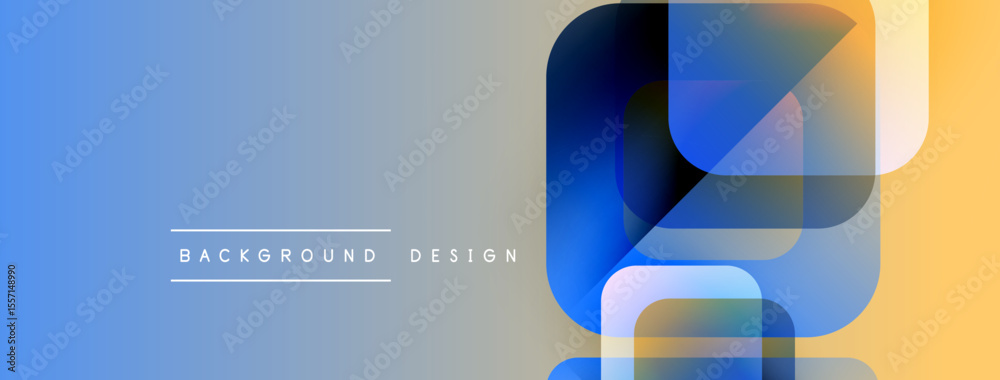 Poster Abstract geometric shapes blend blue, orange hues. Gradient background creates modern visual effect. Minimalist design suitable for digital projects.