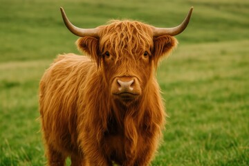 Majestic Highland Cow near a Scottish Coastal Town