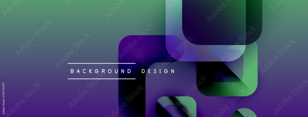 Poster Abstract geometric shapes overlap, creating vibrant gradient background. Text reads background design. Modern, dynamic visual composition.