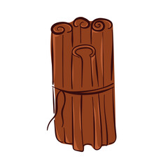 Tied up a bunch of cinnamon stick in flat style isolated on a white background.