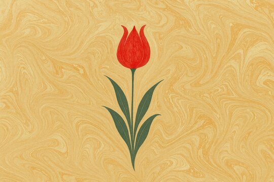 Red tulip design inspired by marbling art techniques