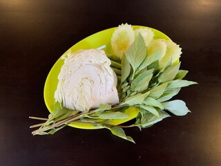 Fresh vegetables dishes served with Som Tam. Som tam or Thai green papaya salad
