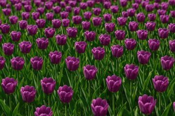 Obraz premium A vast field filled with vibrant violet tulips
