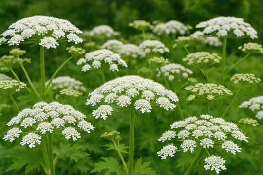 Close-up of enormous hogweed blossoms
