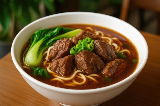 Slow-cooked beef with noodle soup served at a local eatery