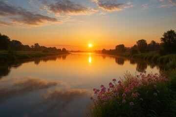 Obraz premium Tranquil Dawn Reflecting on the Water