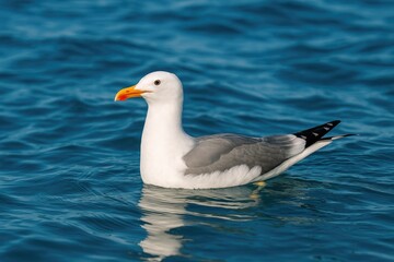 A seagull gliding across the ocean surface
