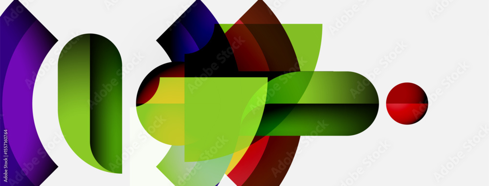 Aufkleber Abstract colorful shapes overlap, creating dynamic composition. Bright hues blend, forming modern visual experience.