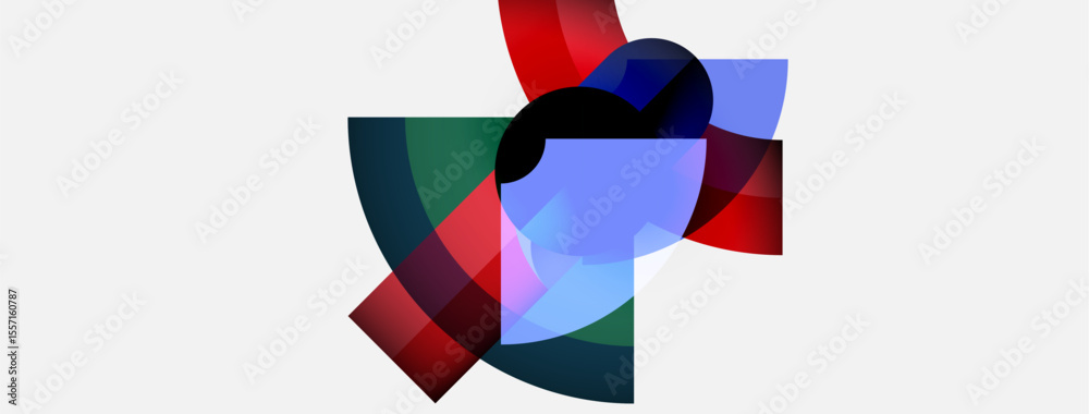 Aufkleber Abstract composition. Overlapping colorful arcs create dynamic visual effect. White background emphasizes shapes, forms interplay.