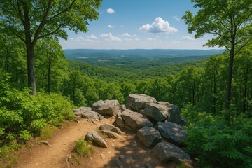 Fototapeta premium Scenic overview of hiking trails in a mountain park