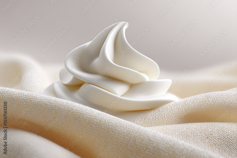 Poster swirl of soft, white confection resting on delicate, cream-colored fabric creates a visually appeali