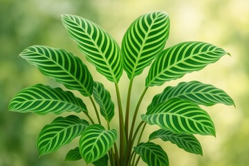 The striking striped foliage of Calathea zebrina, a distinctive ornamental plant with zebra-like patterns