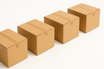 Fototapeta premium Stacked cardboard containers aligned diagonally on a plain white backdrop