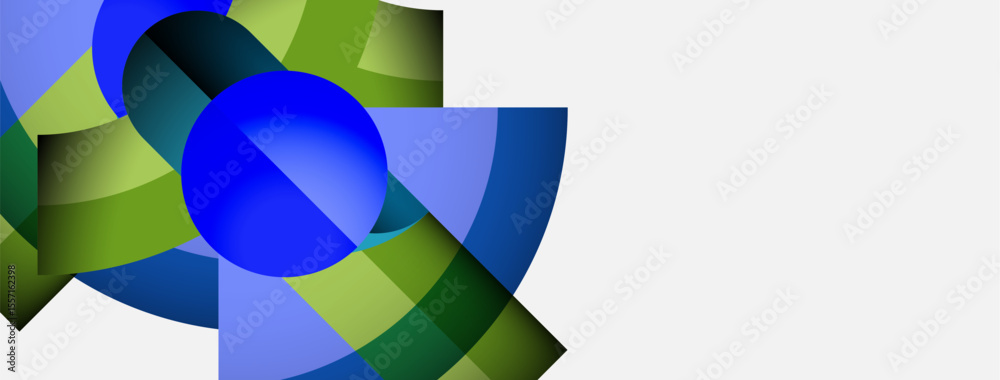 Aufkleber abstract composition features overlapping colorful shapes. blue sphere dominates, surrounded by gree