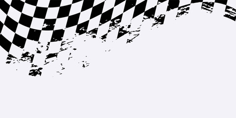 Naklejka premium Racing flag sport background horizontal grunge checkered pattern vector design with empty space