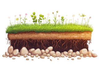 Vibrant green grass and flower cutout transparent background png for nature illustrations