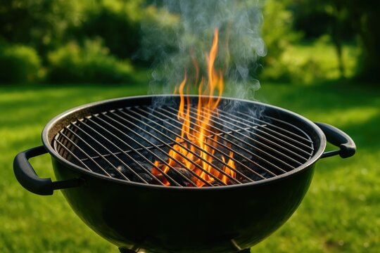 Close-up of a charcoal outdoor grilling setup