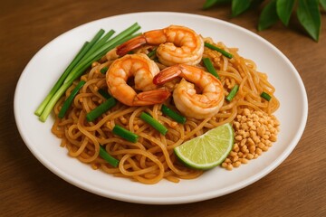 Stir-fried Rice Noodles with Shrimp in a Thai Style