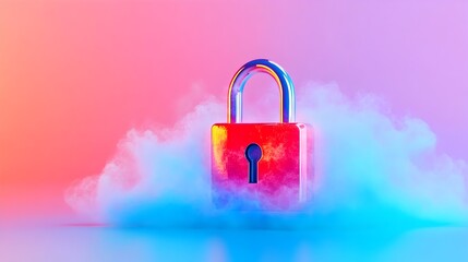 Red padlock in vibrant cloud, digital security concept
