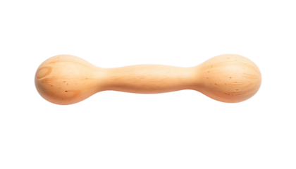 Wooden dumbbell for exercise with smooth surface, isolated, transparent background  