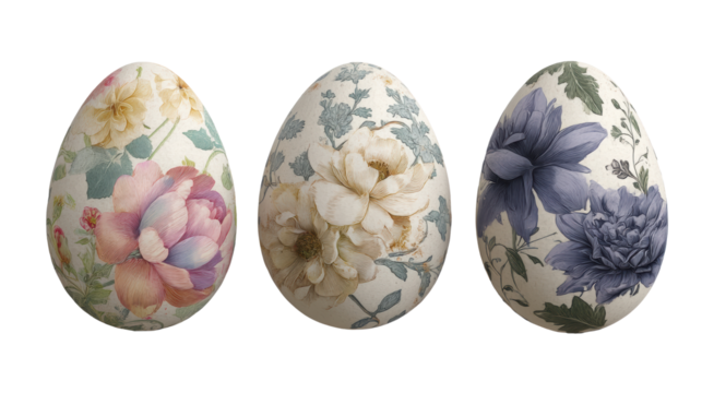 Decorative eggs featuring beautiful floral designs.