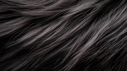 Naklejka premium A close-up view of a black animal fur textured surface, soft and fluffy