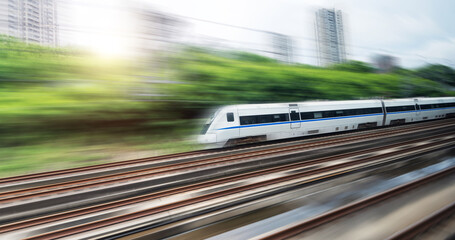 Fototapeta premium High speed train moving on railway