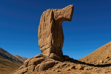 Karma's stone axe in the Kailash area beneath a bright blue sky