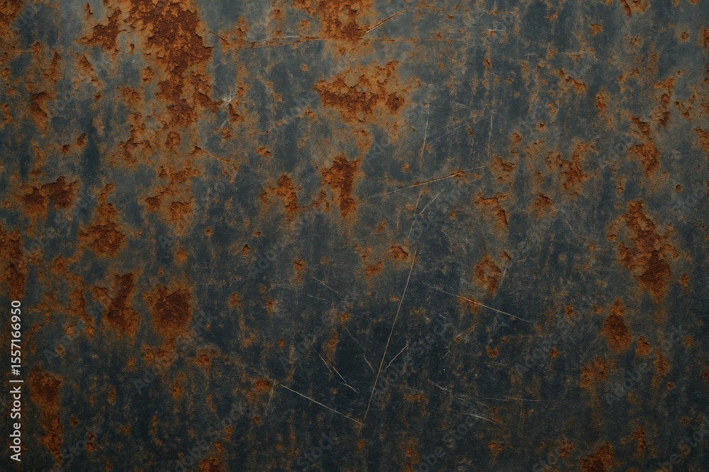 Poster rust and scratches on a weathered painted metallic surface