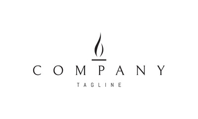 A vector logo featuring an abstract image a candle flame with soft curves rising upward.