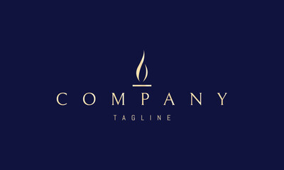 A vector golden logo featuring an abstract image a candle flame with soft curves rising upward.
