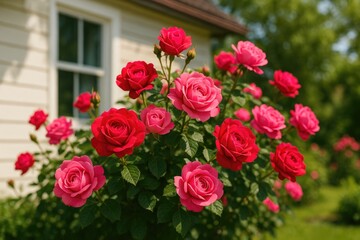 Obraz premium Garden roses growing near a home