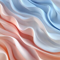 Close-up view of a soft, wavy texture featuring gentle waves of pink, blue, white, and light orange hues, creating a soothing and delicate pattern.