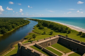 Fototapeta premium Scenic vistas of the river and ocean from the fortress