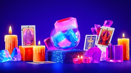 Neon Tarot crystals candles fortune telling