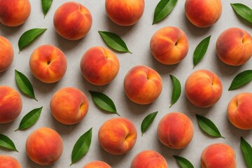 Juicy peaches displayed against a neutral grey backdrop