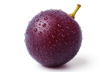 Juicy grapes covered in water droplets displayed against a plain white backdrop, close-up view