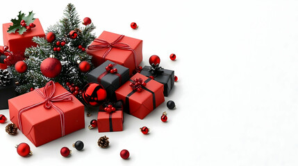 Red black Christmas gifts studio white background