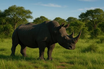 Fototapeta premium Wild Rhinoceros roaming in protected reserve
