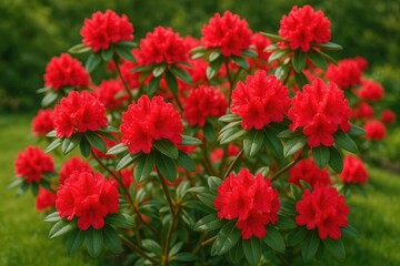 Vibrant Red Rhododendron Flowering Bush