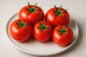 Close-up of ripe tomatoes on a white dish