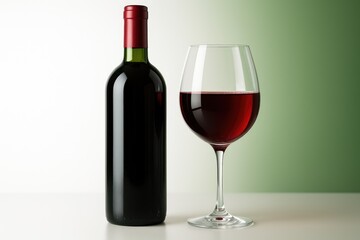 Details of a red wine bottle and glass