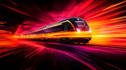 Fototapeta premium High-speed train, tunnel, vibrant motion blur, travel