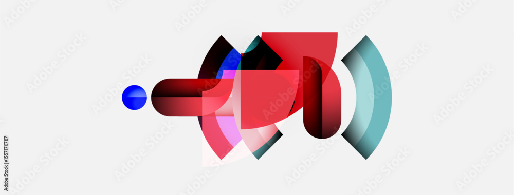 Poster Abstract shapes overlap, creating dynamic composition. Red hues dominate with blue accent. Modern design, minimalist aesthetic.