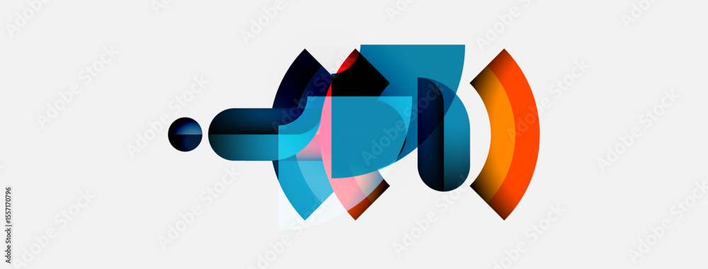 Poster Abstract shapes overlap, creating dynamic visual composition. Colors blend, suggesting movement, energy, modern design aesthetic.