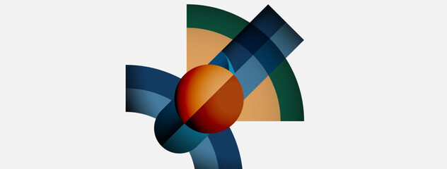 Fototapeta premium Abstract geometric composition. Overlapping shapes create dynamic visual effect. Warm, cool colors blend, forming modern design.