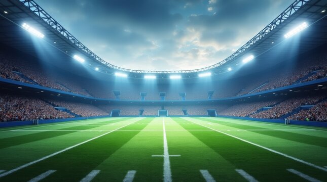 Modern American football field inside the stadium - Powered by Adobe