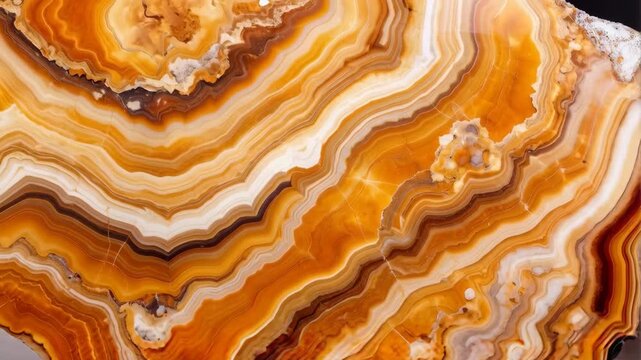 Abstract agate texture background showing layered bands of orange, brown, and white natural stone with organic shapes and formations.