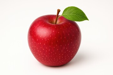 Close-up of a vibrant red apple on a plain white backdrop