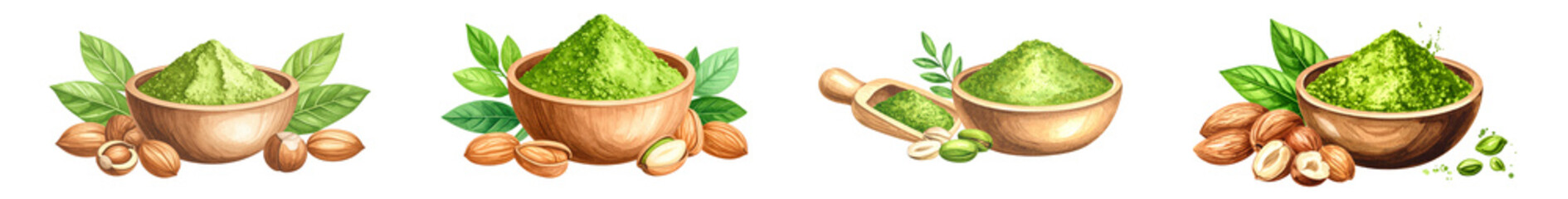 Fresh ingredients in bowls, showcasing vibrant green color and natural spice features.